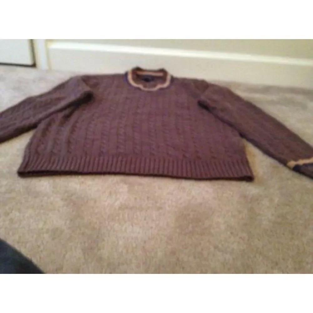 American Eagle Men's Casual Sweater Size Medium Brown w Brown Blue Stripes
